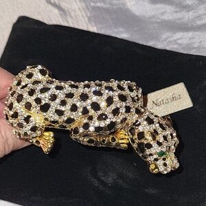 Natasha Gold and Black Leopard Cuff Bracelet Bnwt HL